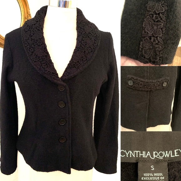 Cynthia Rowley Black boiled Wool Blazer Jacket Size Small - Picture 1 of 12